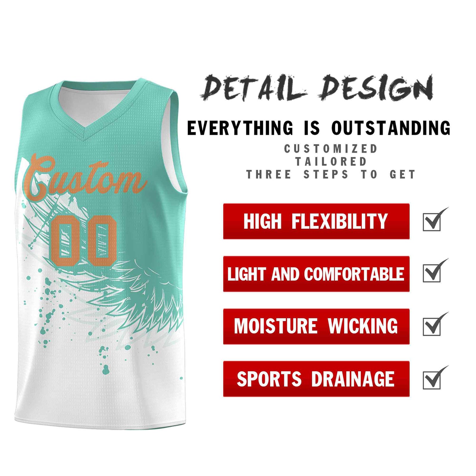 Custom White Bright Green Wing Pattern Sports Uniform Basketball Jersey