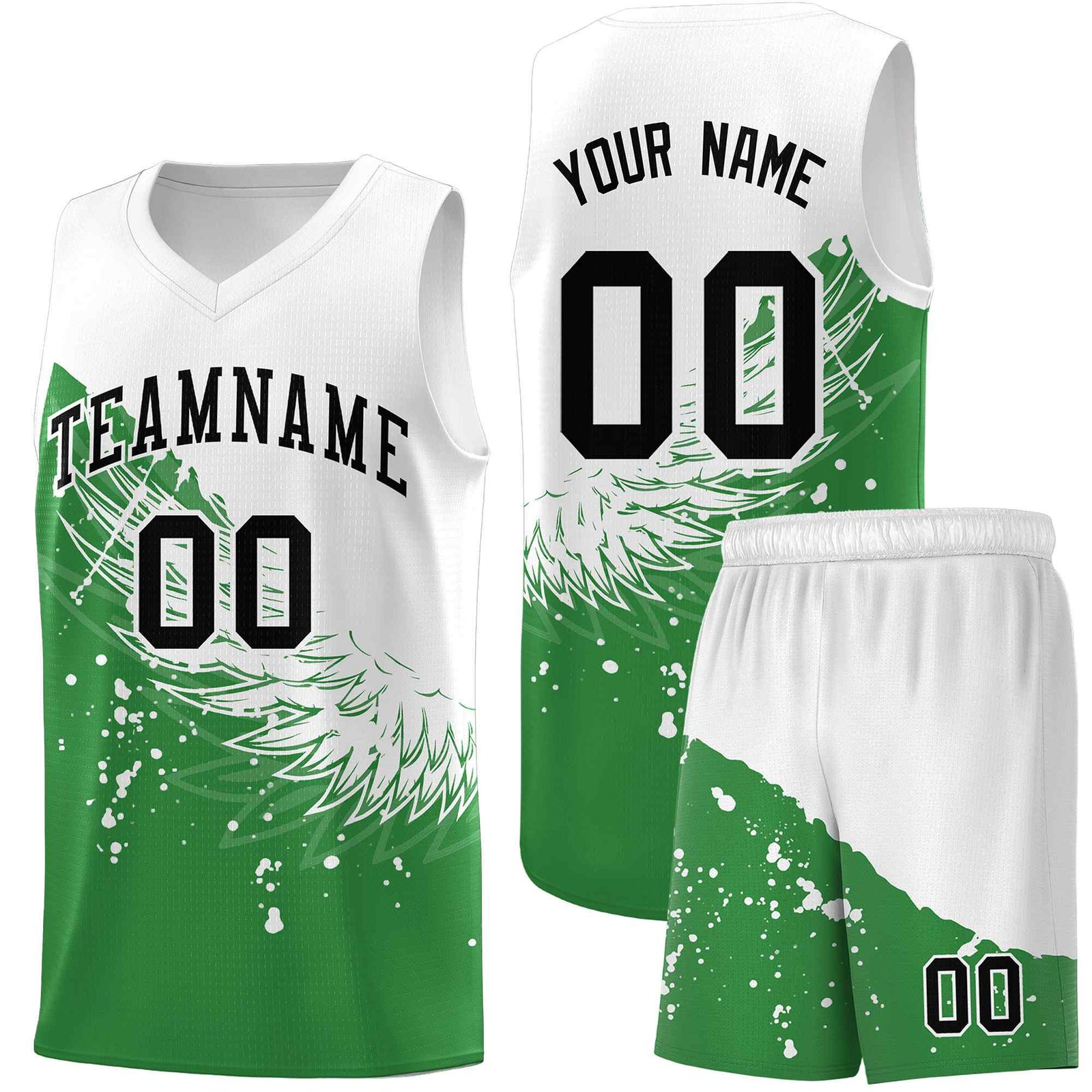 Custom Kelly Green White Wing Pattern Sports Uniform Basketball Jersey