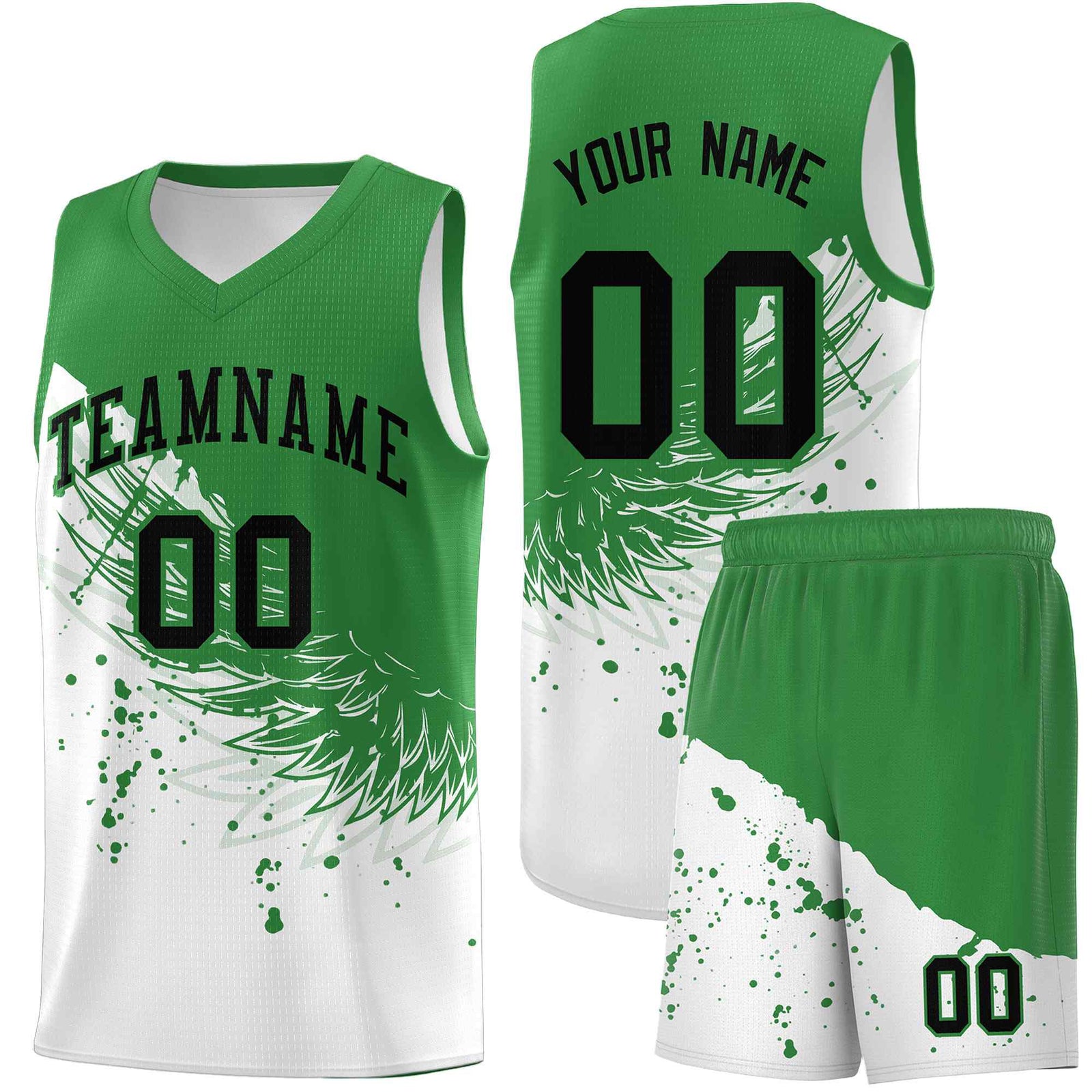 Custom White Kelly Green Wing Pattern Sports Uniform Basketball Jersey