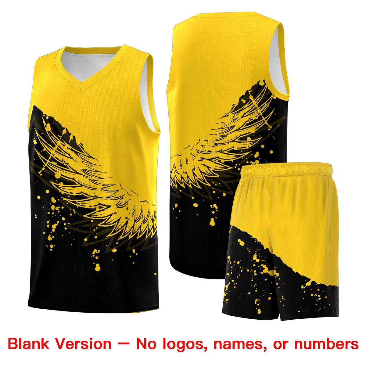 Custom Black Gold Wing Pattern Sports Uniform Basketball Jersey