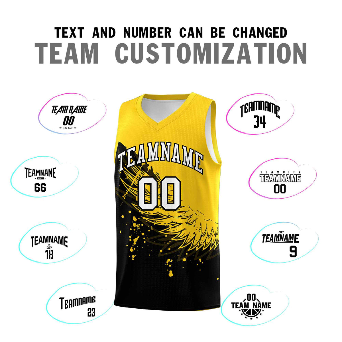 Custom Black Gold Wing Pattern Sports Uniform Basketball Jersey