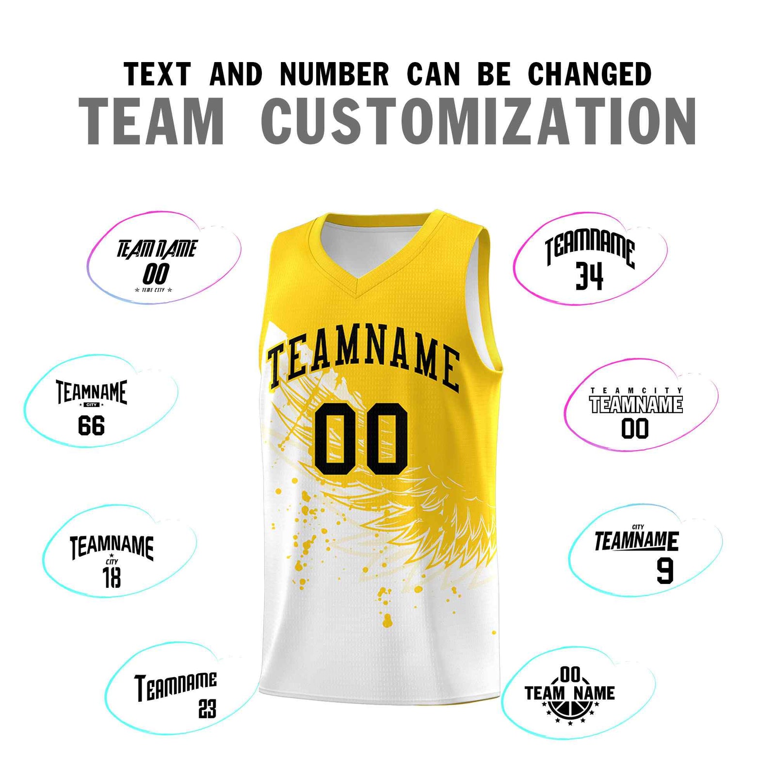 Custom White Gold Wing Pattern Sports Uniform Basketball Jersey