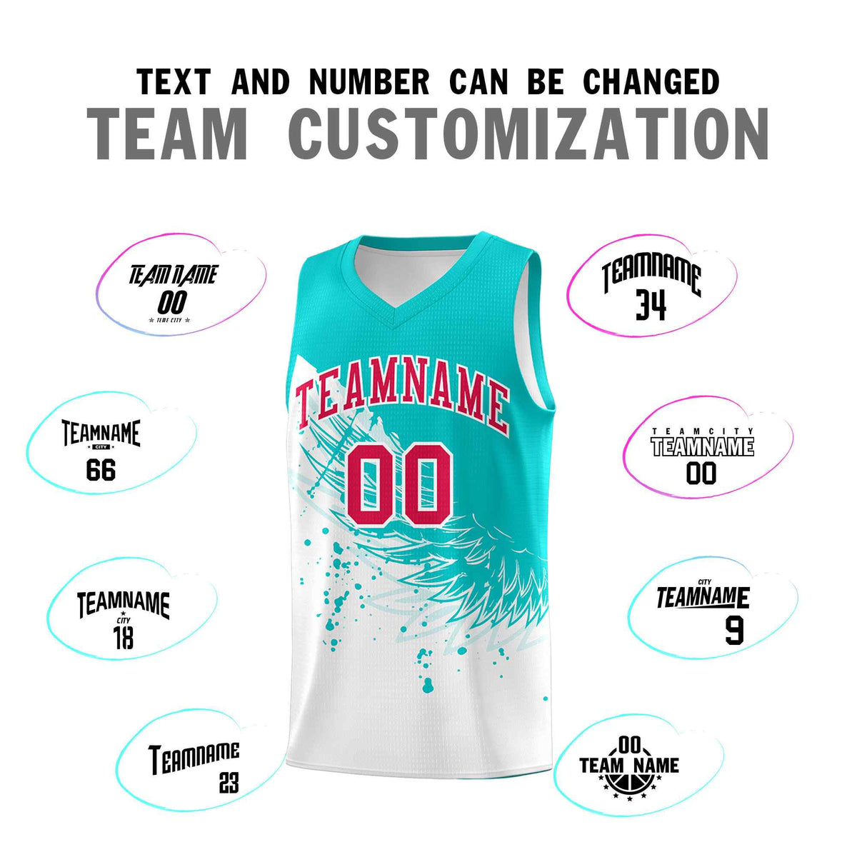 Custom White Aqua Wing Pattern Sports Uniform Basketball Jersey