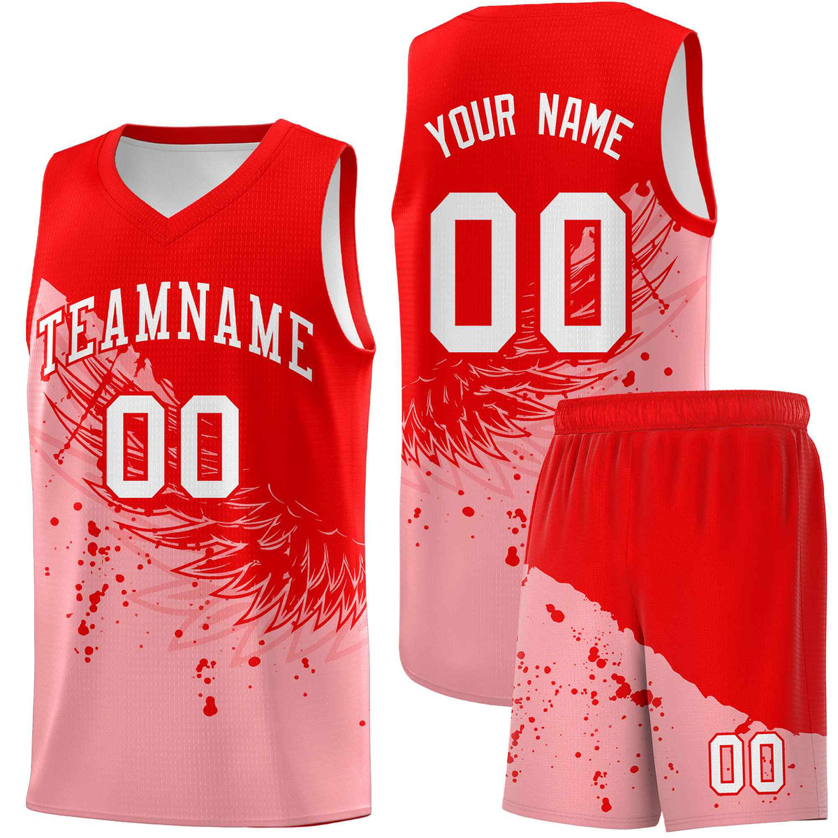 Custom Light Pink Light Red Wing Pattern Sports Uniform Basketball Jersey