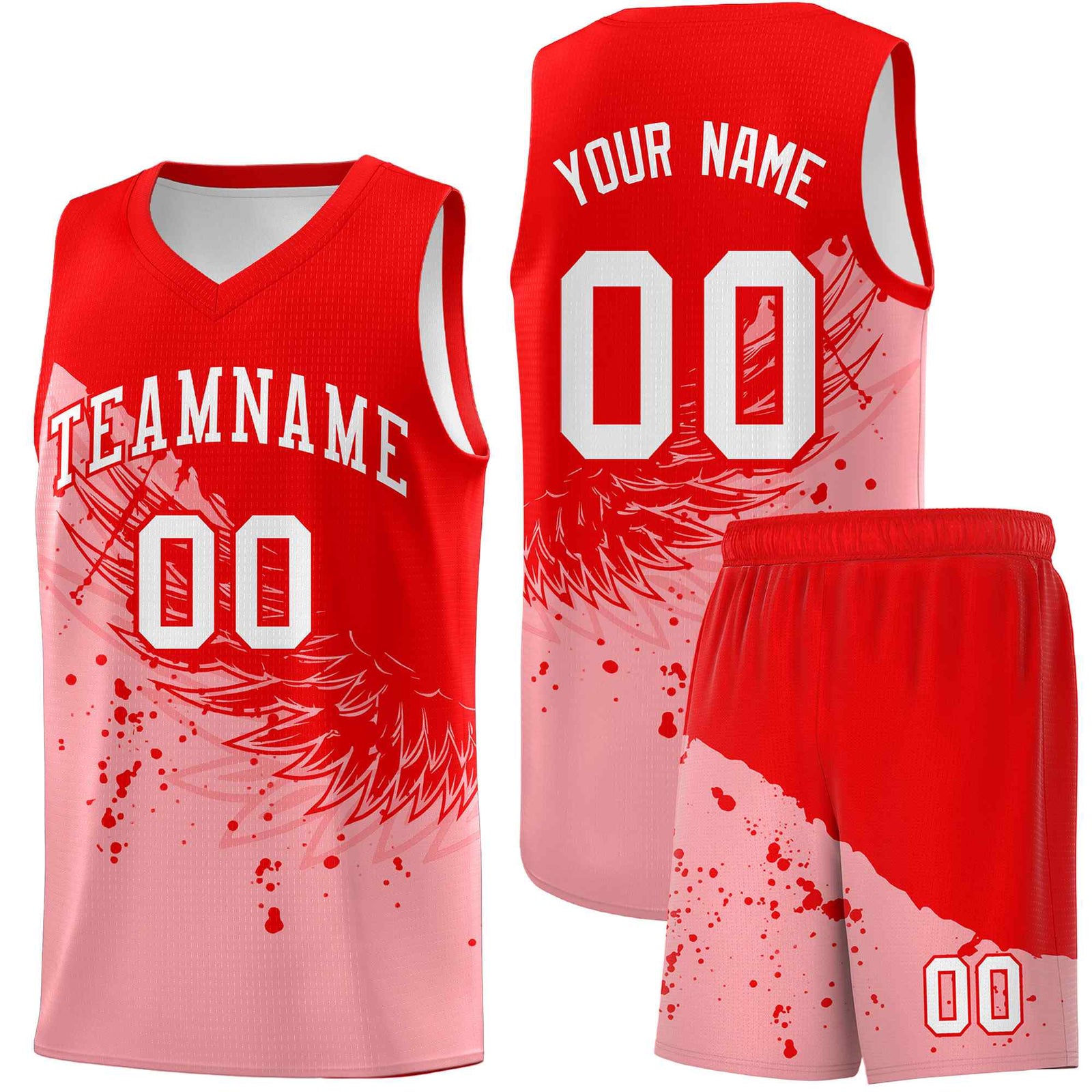 Custom Light Pink Light Red Wing Pattern Sports Uniform Basketball Jersey