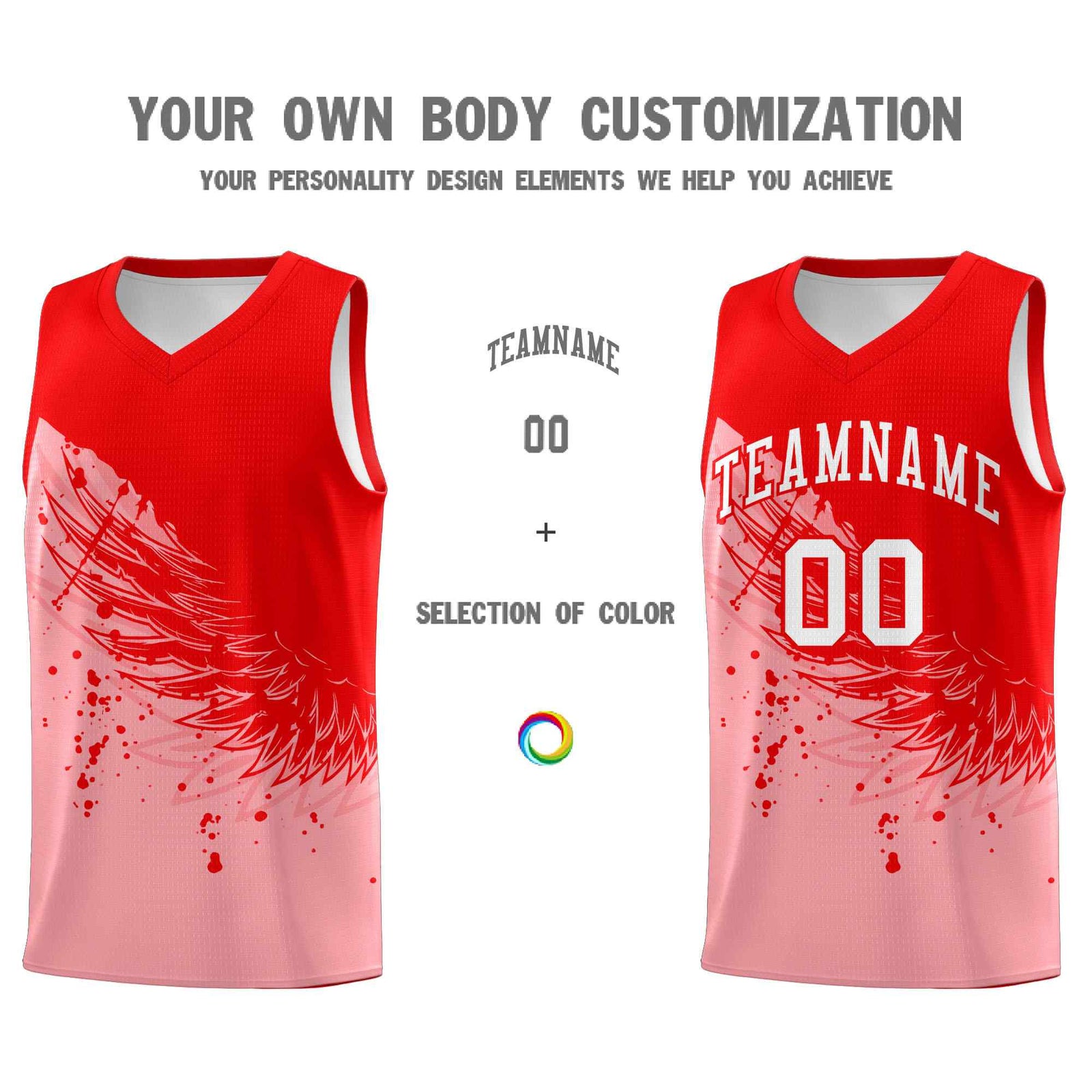 Custom Light Pink Light Red Wing Pattern Sports Uniform Basketball Jersey