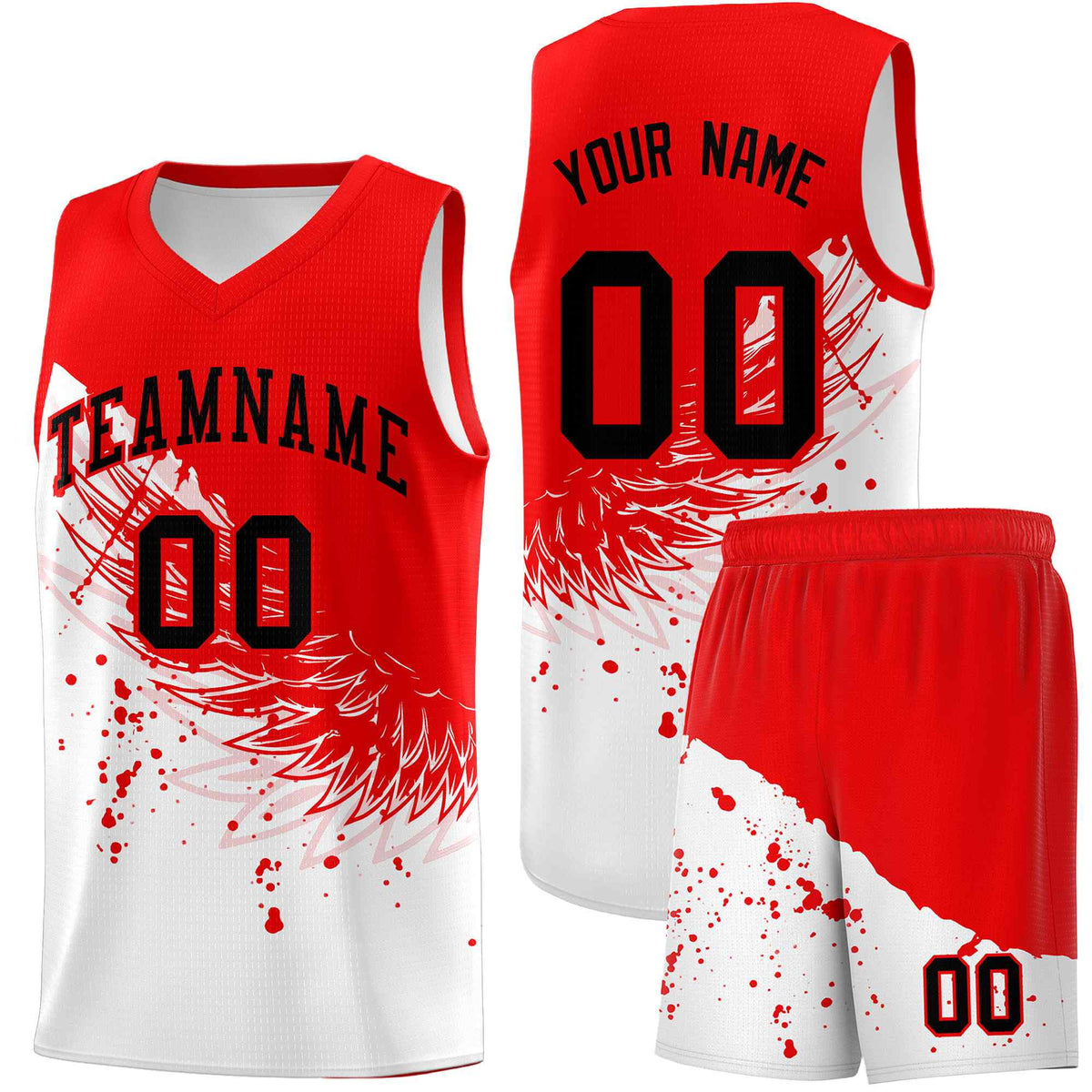 Custom White Light Red Wing Pattern Sports Uniform Basketball Jersey