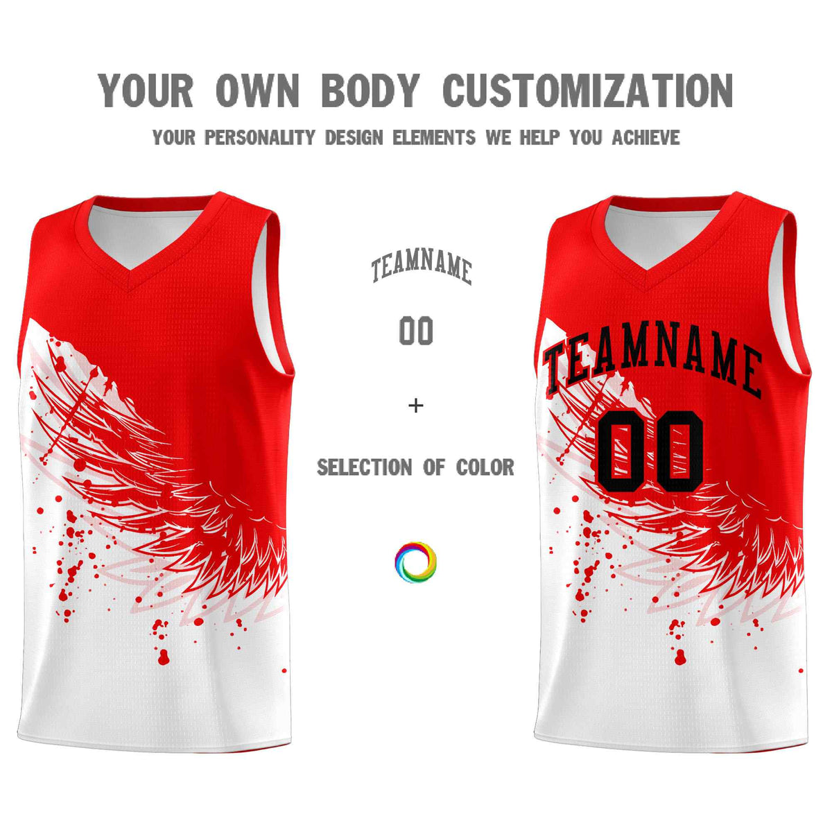 Custom White Light Red Wing Pattern Sports Uniform Basketball Jersey