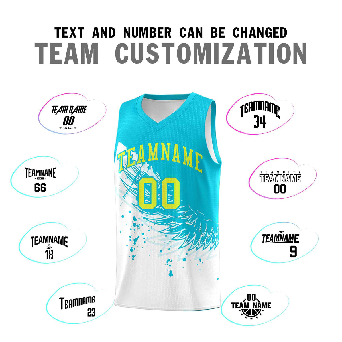Custom White Sky Blue Wing Pattern Sports Uniform Basketball Jersey