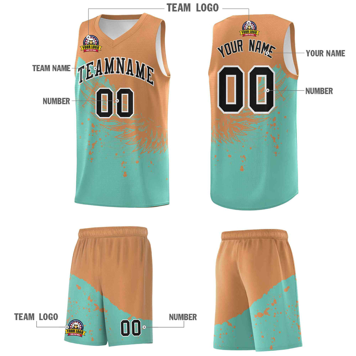 Custom Bright Green Buckskin Brown Wing Pattern Sports Uniform Basketball Jersey