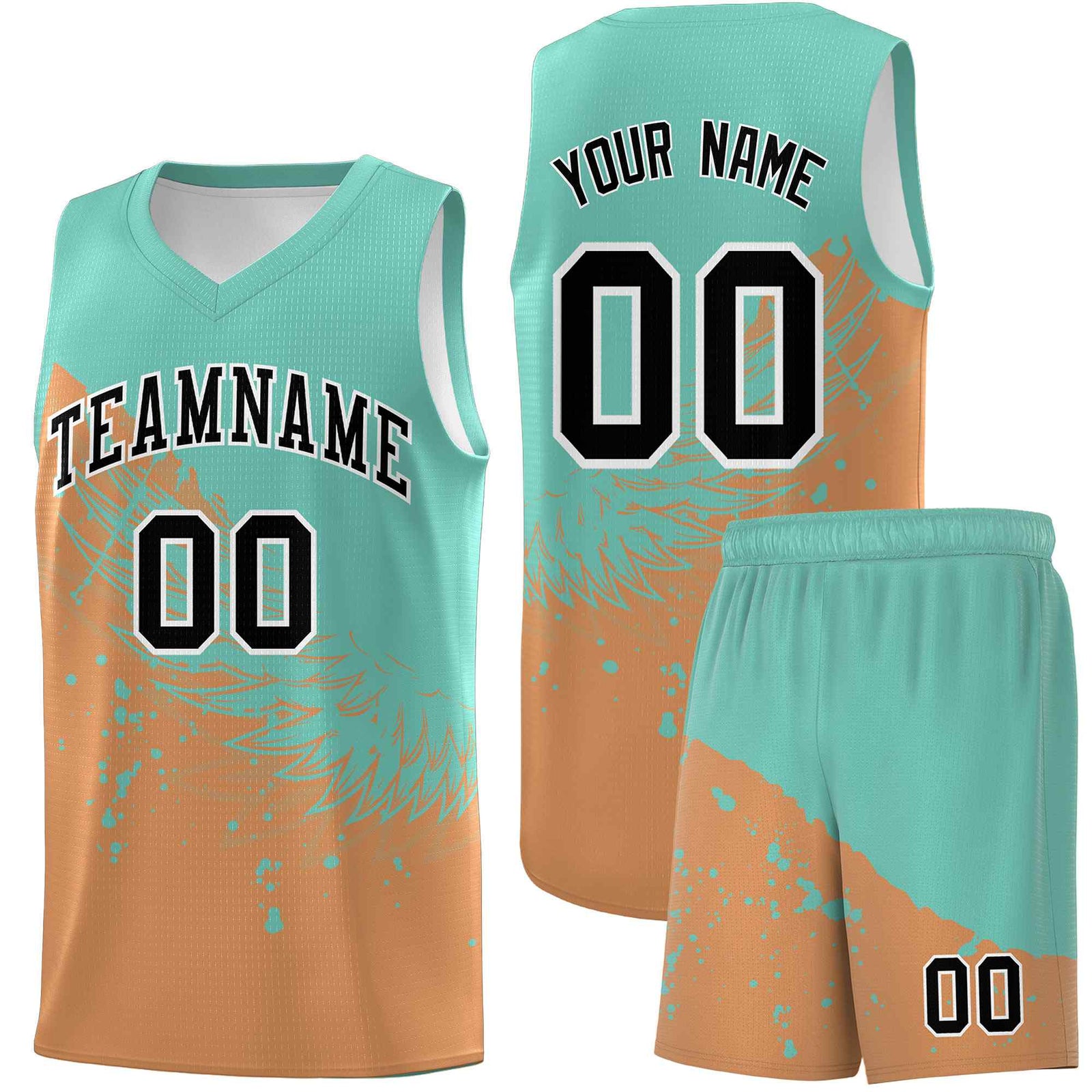 Custom Buckskin Brown Bright Green Wing Pattern Sports Uniform Basketball Jersey