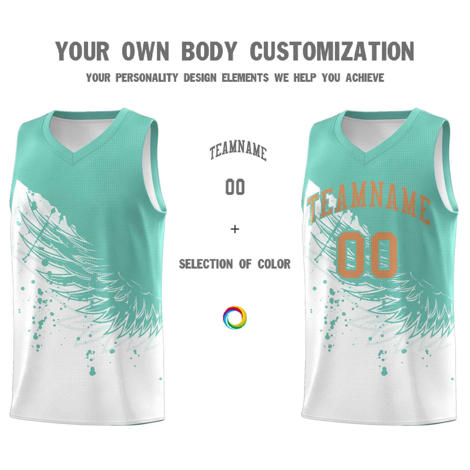 Custom White Bright Green Wing Pattern Sports Uniform Basketball Jersey