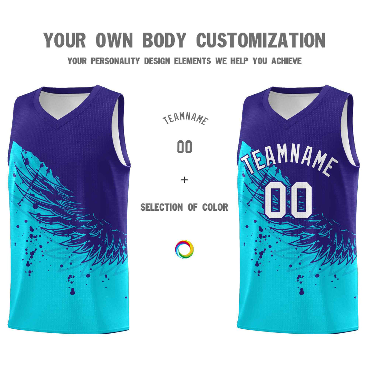 Custom Sky Blue Royal Wing Pattern Sports Uniform Basketball Jersey