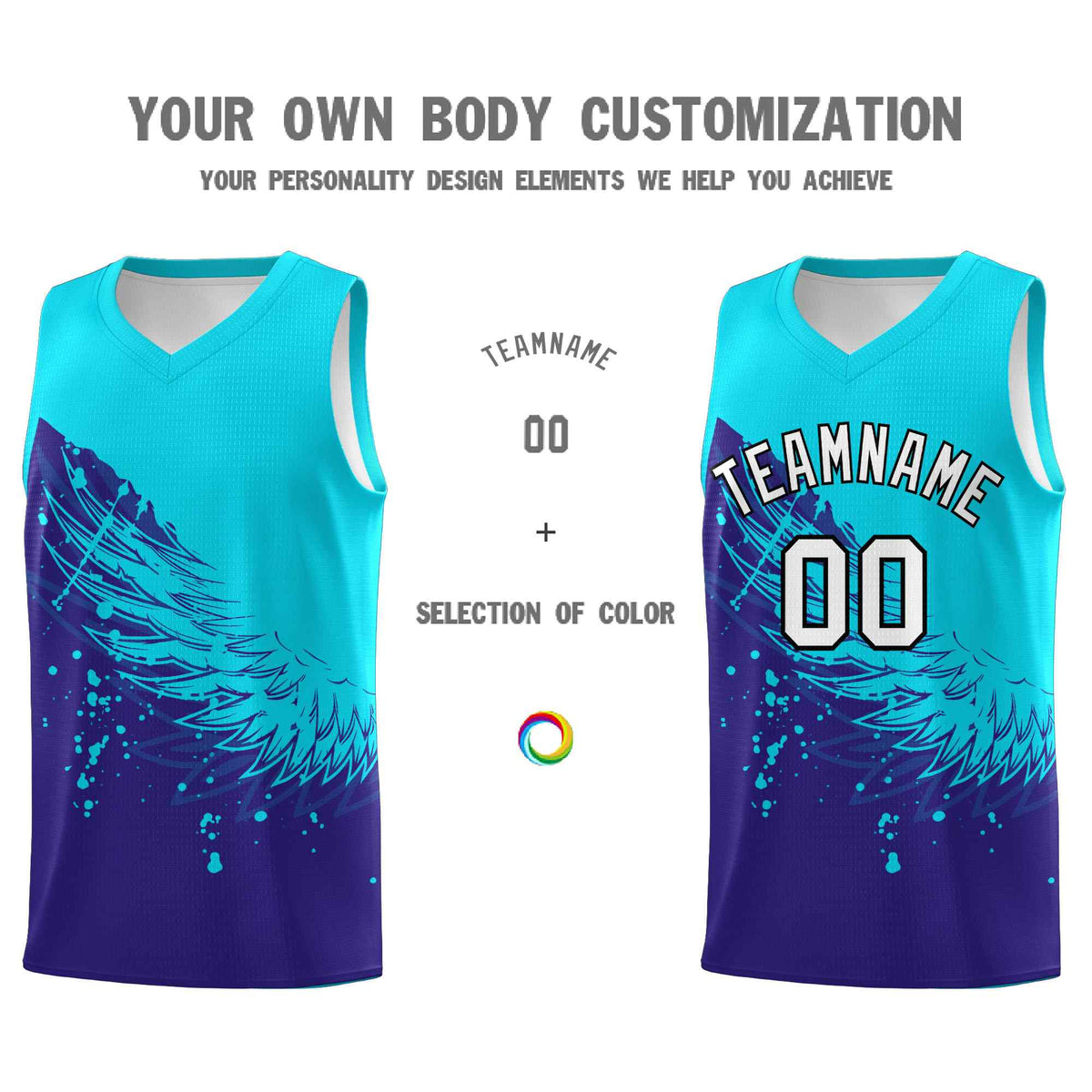 Custom Royal Sky Blue Wing Pattern Sports Uniform Basketball Jersey
