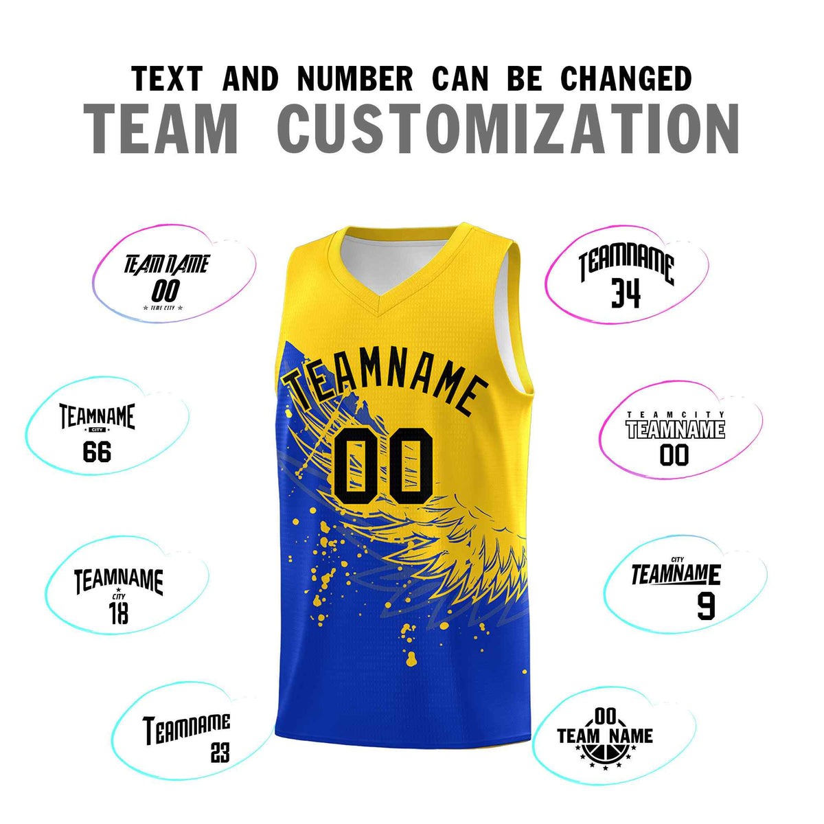 Custom Royal Gold Wing Pattern Sports Uniform Basketball Jersey