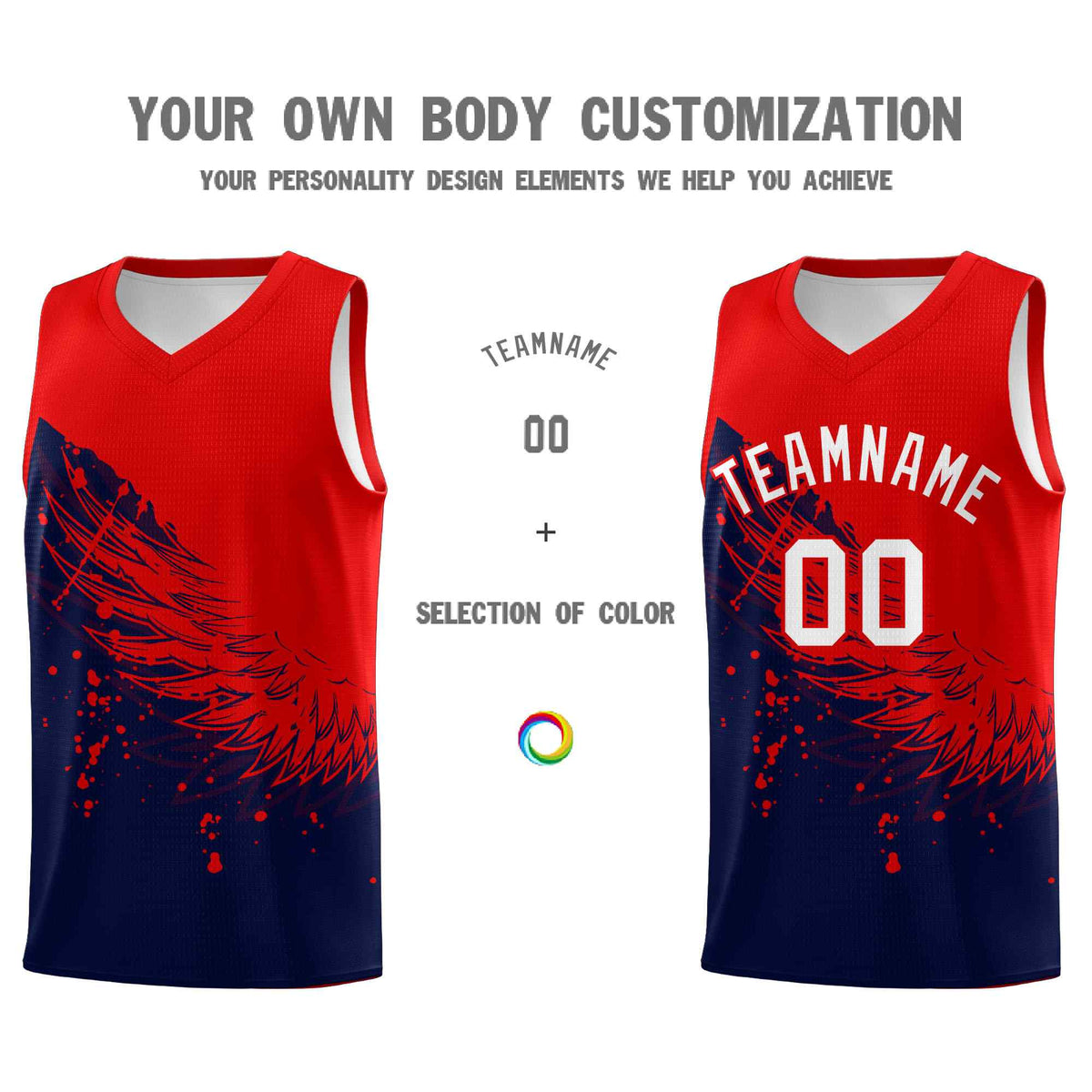 Custom Navy Red Wing Pattern Sports Uniform Basketball Jersey