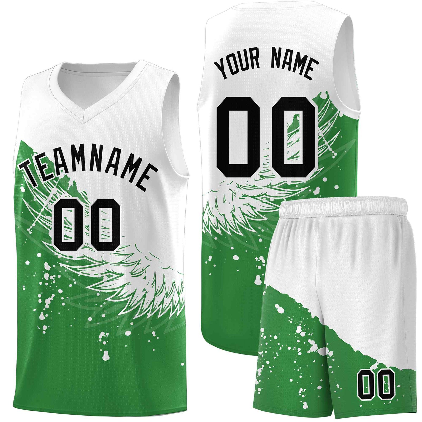 Custom Kelly Green White Wing Pattern Sports Uniform Basketball Jersey
