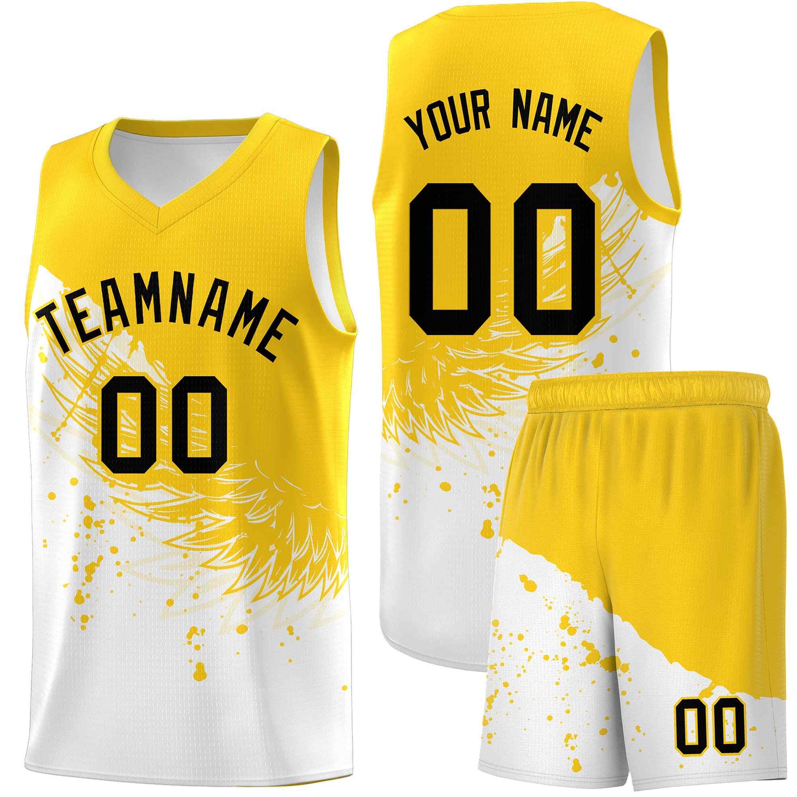 Custom White Gold Wing Pattern Sports Uniform Basketball Jersey