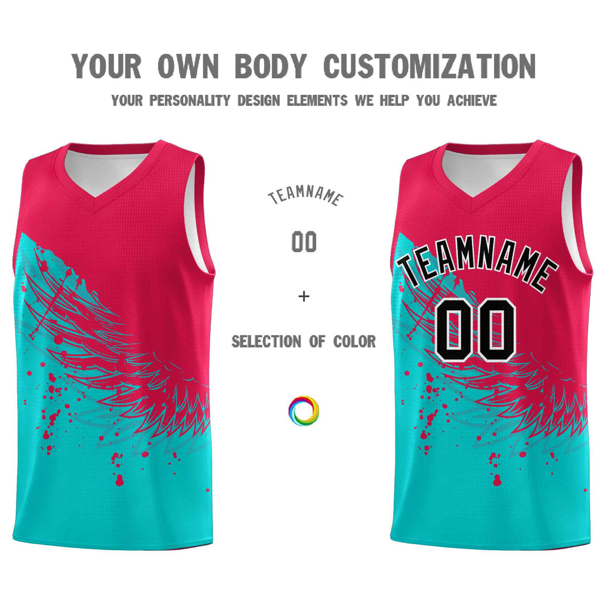 Custom Aqua Red Wing Pattern Sports Uniform Basketball Jersey
