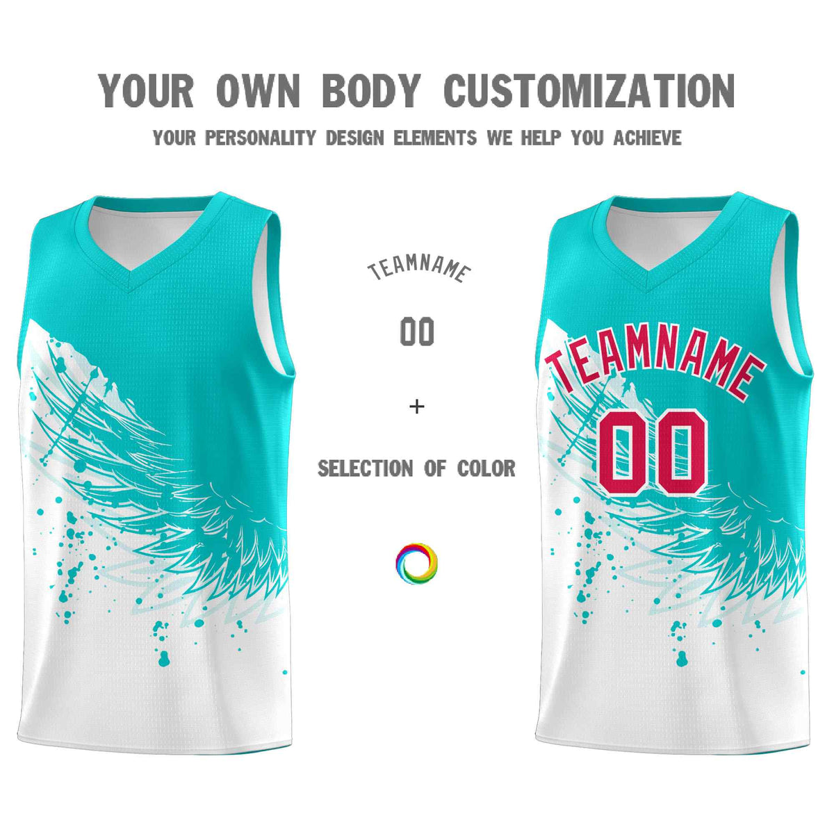 Custom White Aqua Wing Pattern Sports Uniform Basketball Jersey