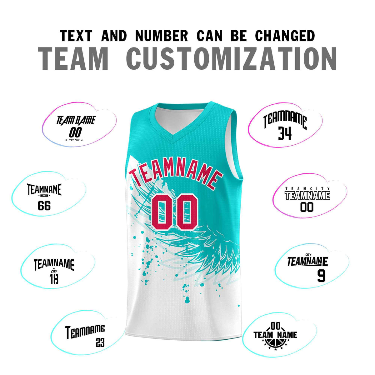 Custom White Aqua Wing Pattern Sports Uniform Basketball Jersey