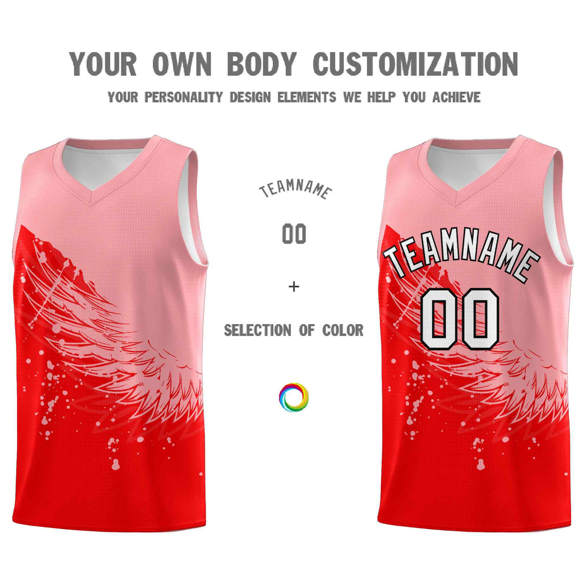 Custom Light Red Light Pink Wing Pattern Sports Uniform Basketball Jersey