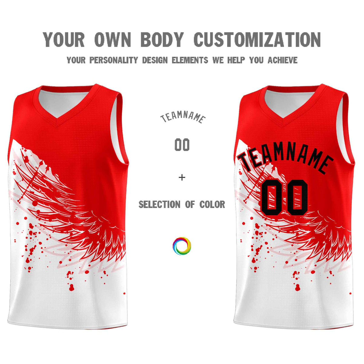 Custom White Light Red Wing Pattern Sports Uniform Basketball Jersey