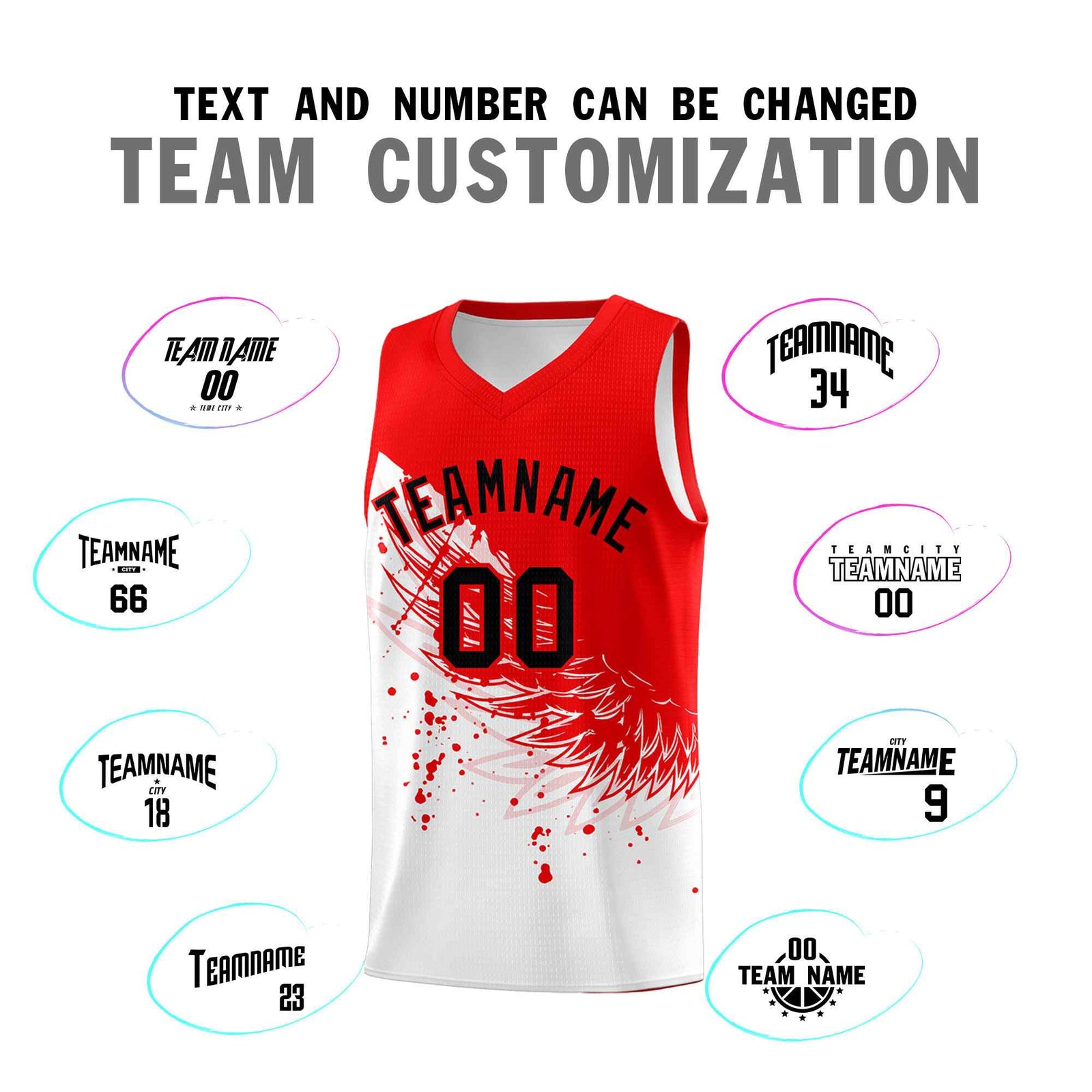 Custom White Light Red Wing Pattern Sports Uniform Basketball Jersey