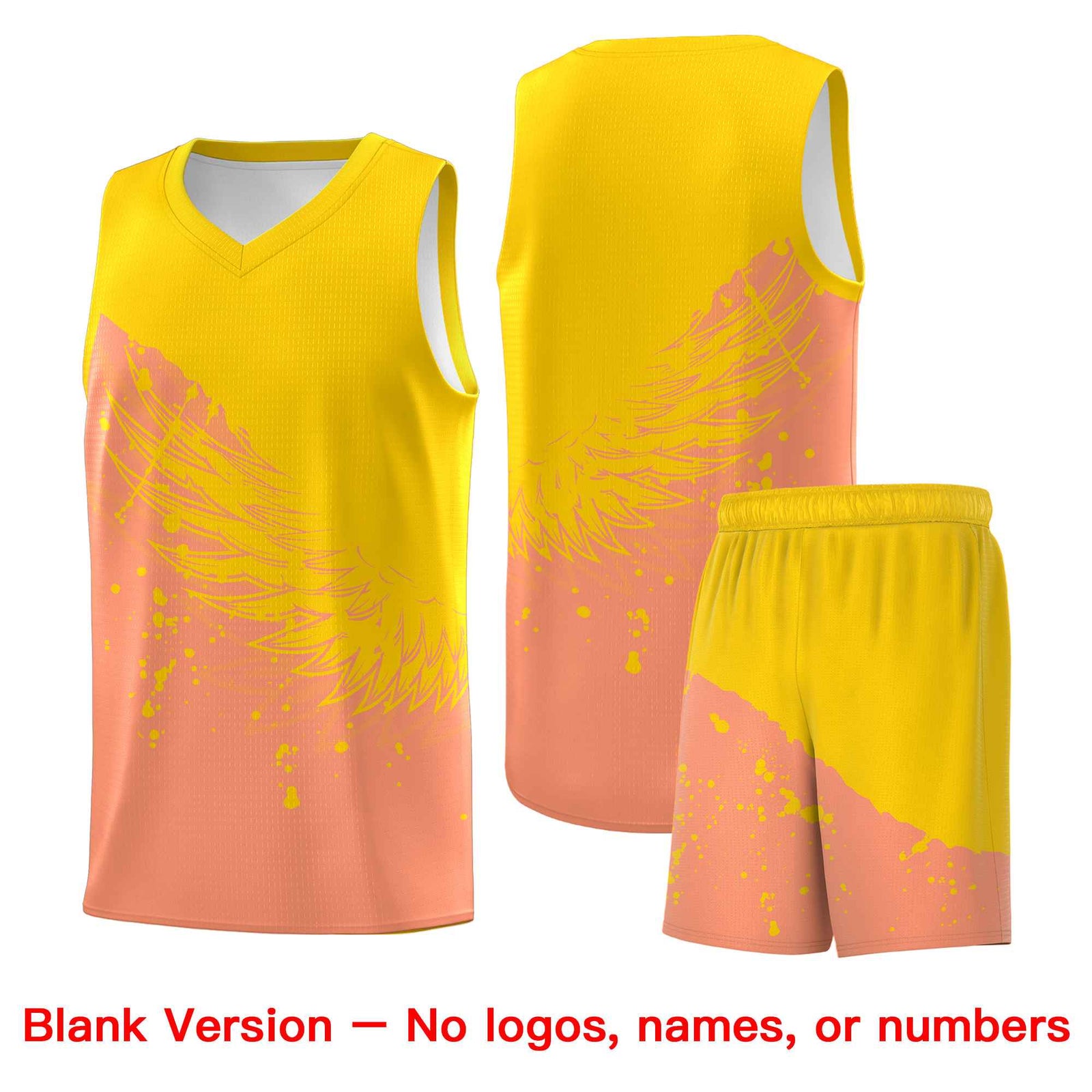 Custom Light Orange Gold Wing Pattern Sports Uniform Basketball Jersey