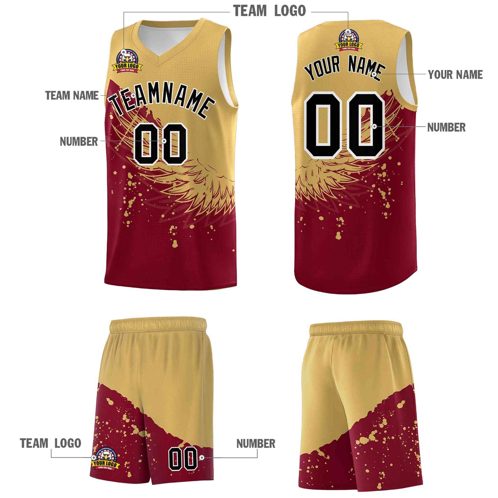 Custom Crimson Old Gold Wing Pattern Sports Uniform Basketball Jersey