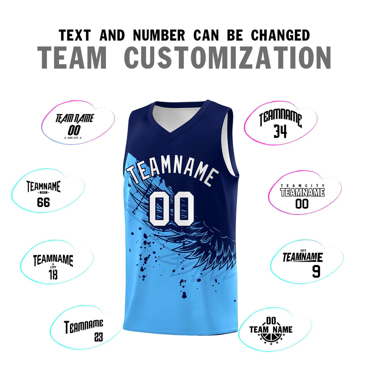 Custom Powder Blue Navy Wing Pattern Sports Uniform Basketball Jersey