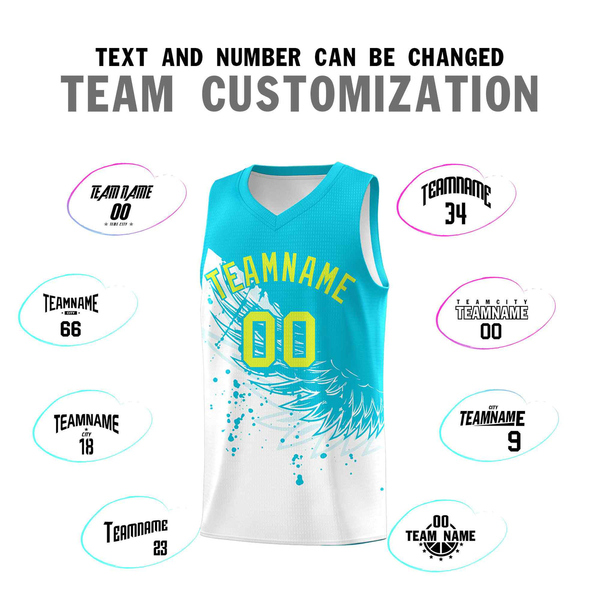 Custom White Sky Blue Wing Pattern Sports Uniform Basketball Jersey