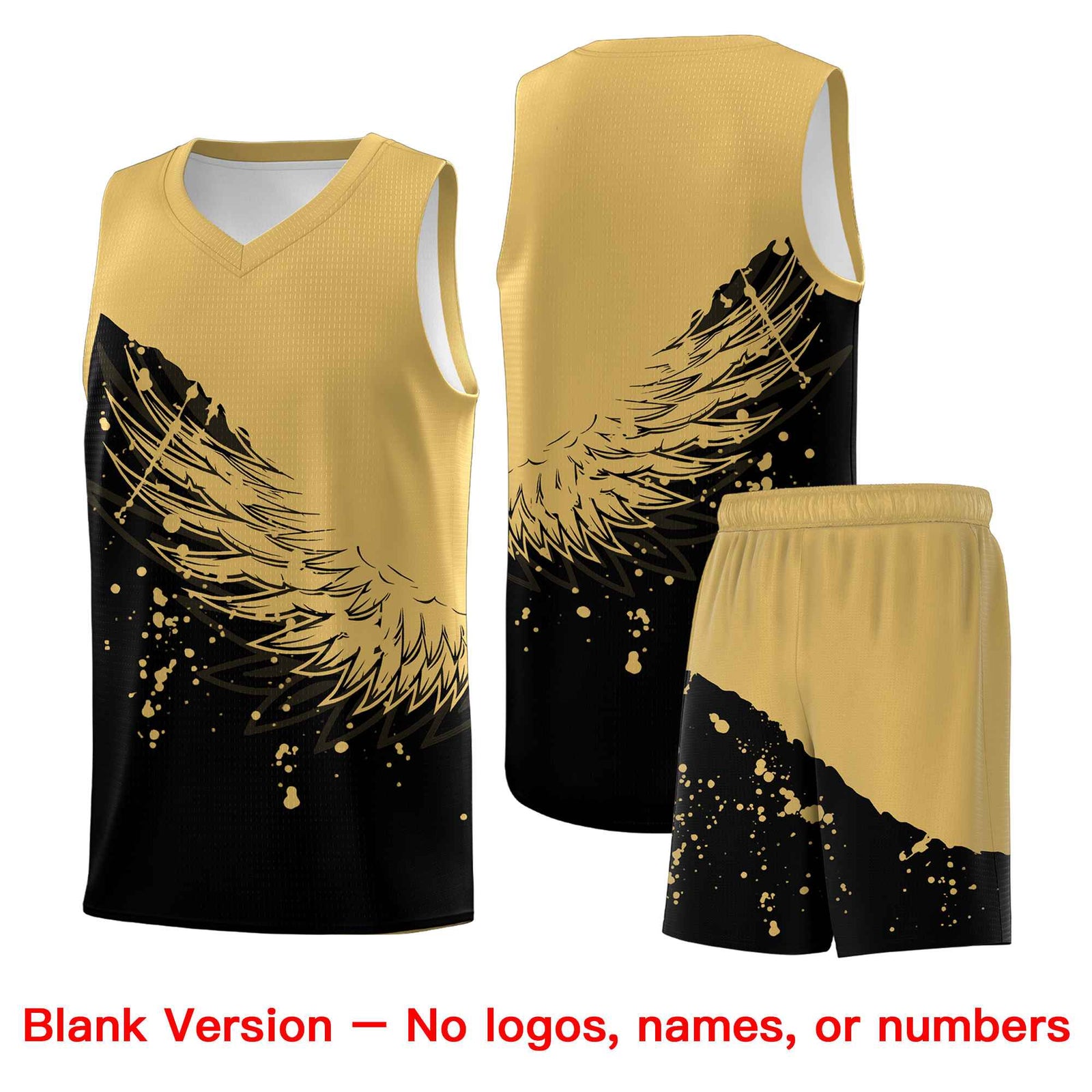 Custom Black Old Gold Wing Pattern Sports Uniform Basketball Jersey