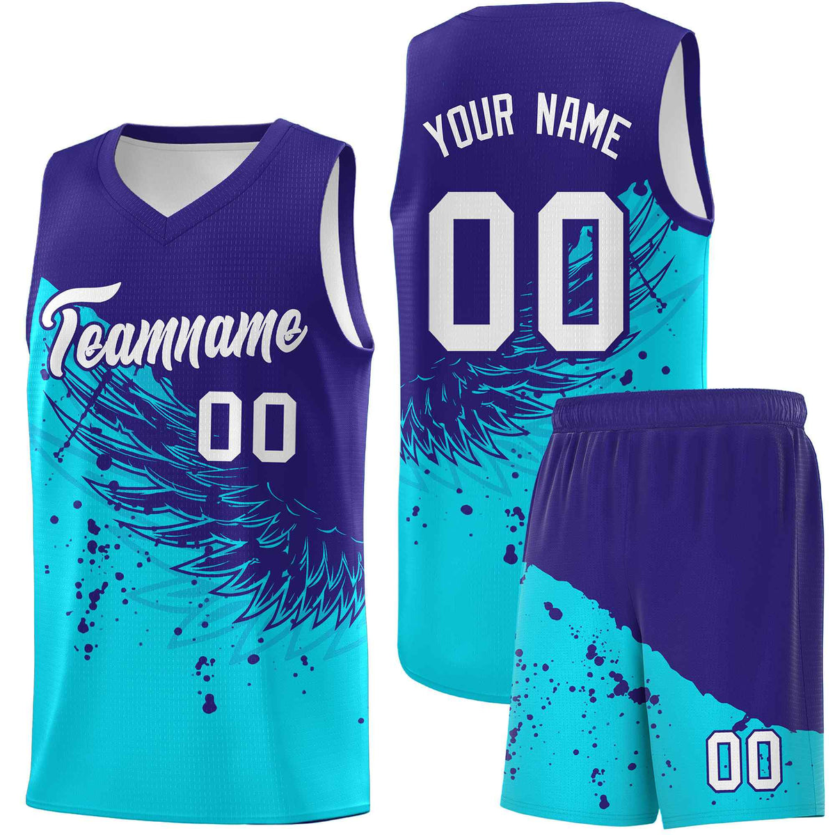 Custom Sky Blue Royal Wing Pattern Sports Uniform Basketball Jersey