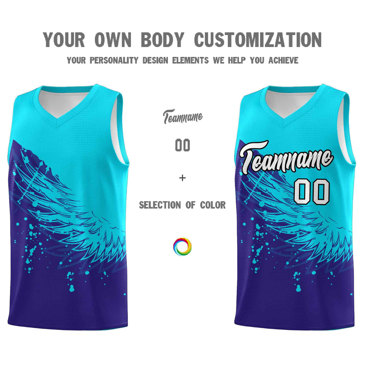 Custom Royal Sky Blue Wing Pattern Sports Uniform Basketball Jersey