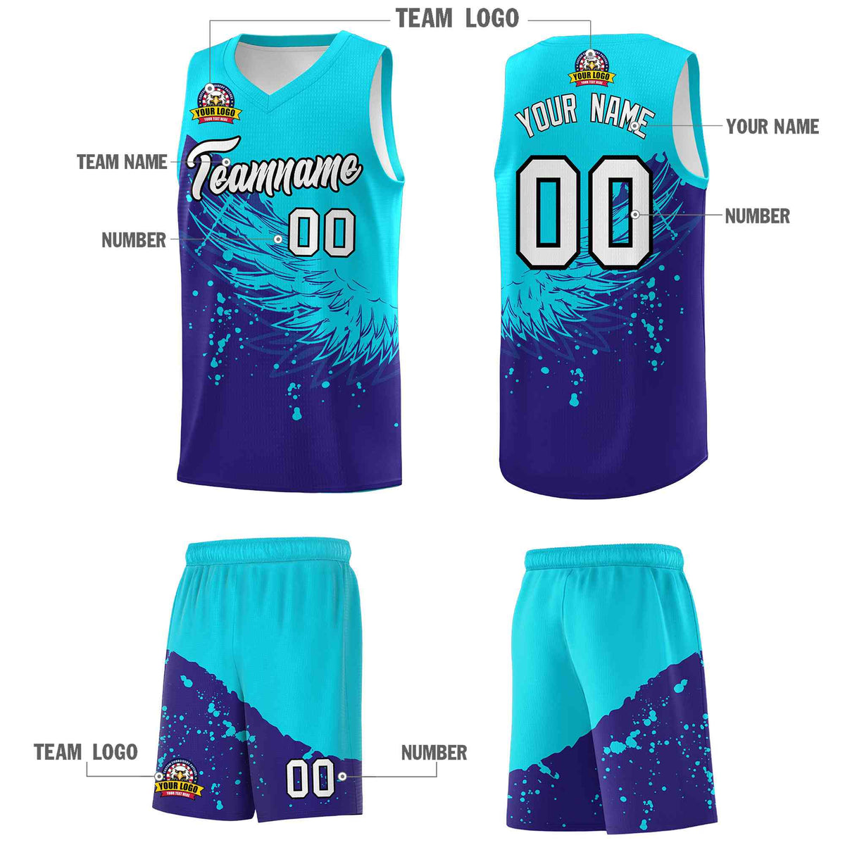 Custom Royal Sky Blue Wing Pattern Sports Uniform Basketball Jersey