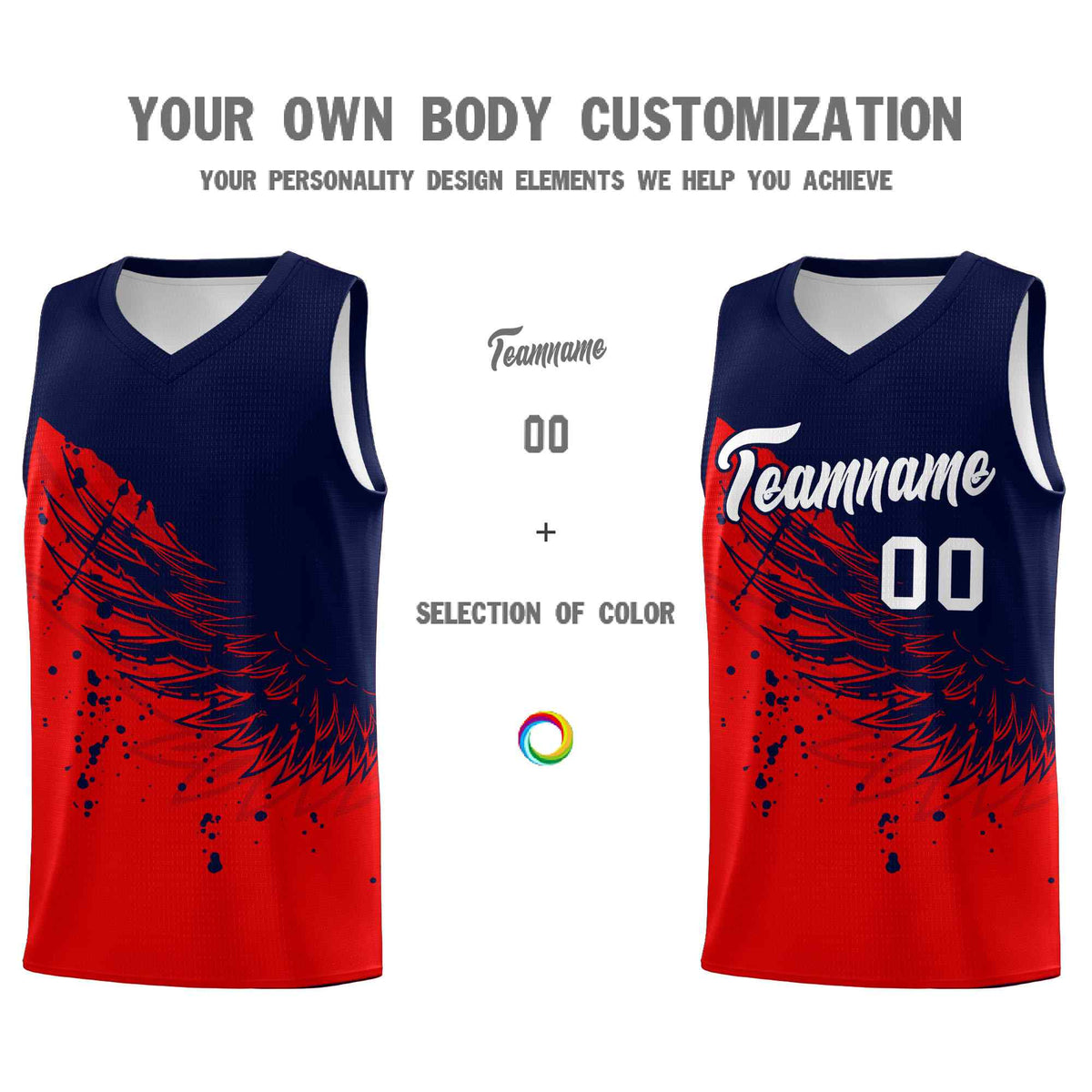 Custom Red Navy Wing Pattern Sports Uniform Basketball Jersey