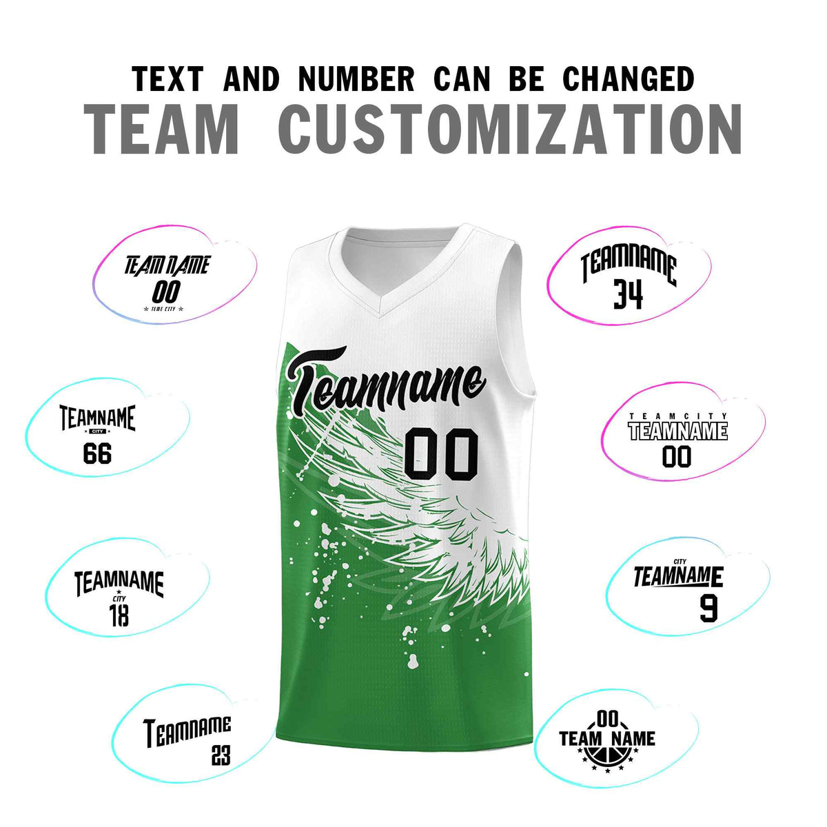 Custom Kelly Green White Wing Pattern Sports Uniform Basketball Jersey