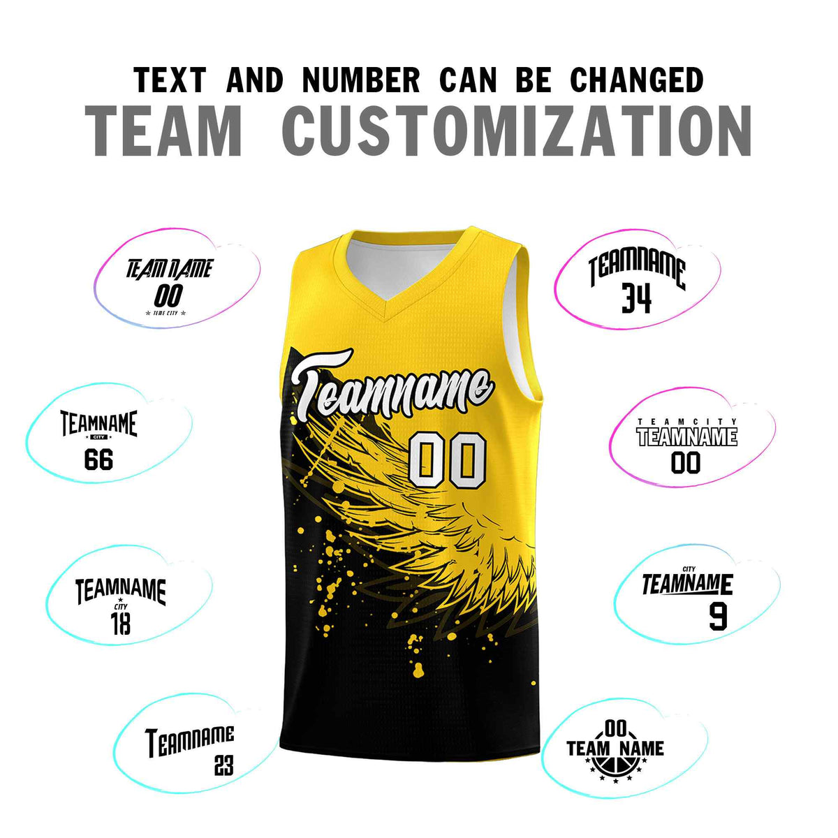 Custom Black Gold Wing Pattern Sports Uniform Basketball Jersey