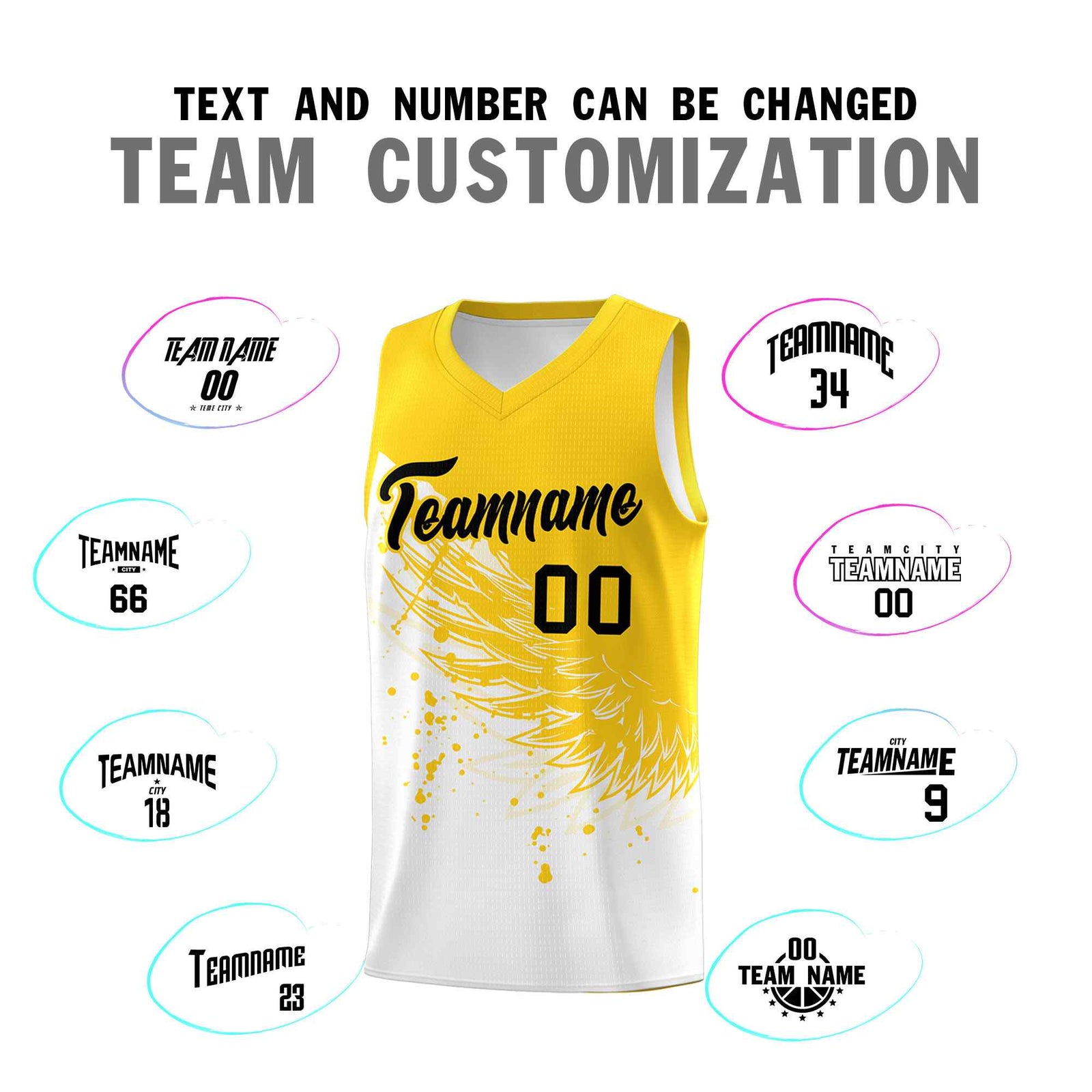 Custom White Gold Wing Pattern Sports Uniform Basketball Jersey