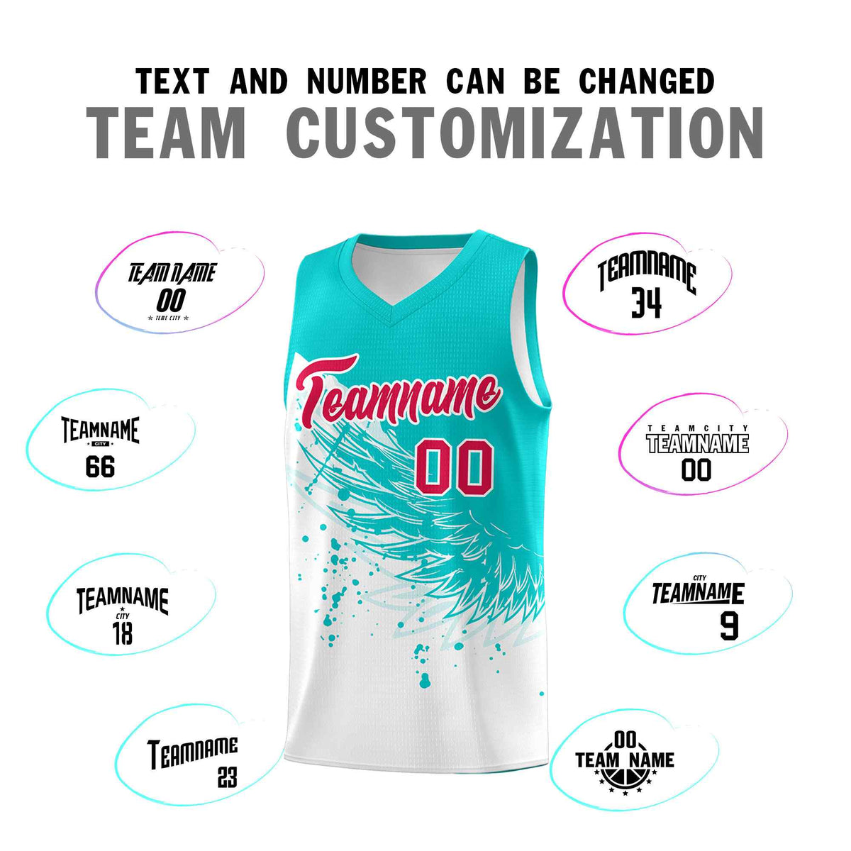 Custom White Aqua Wing Pattern Sports Uniform Basketball Jersey