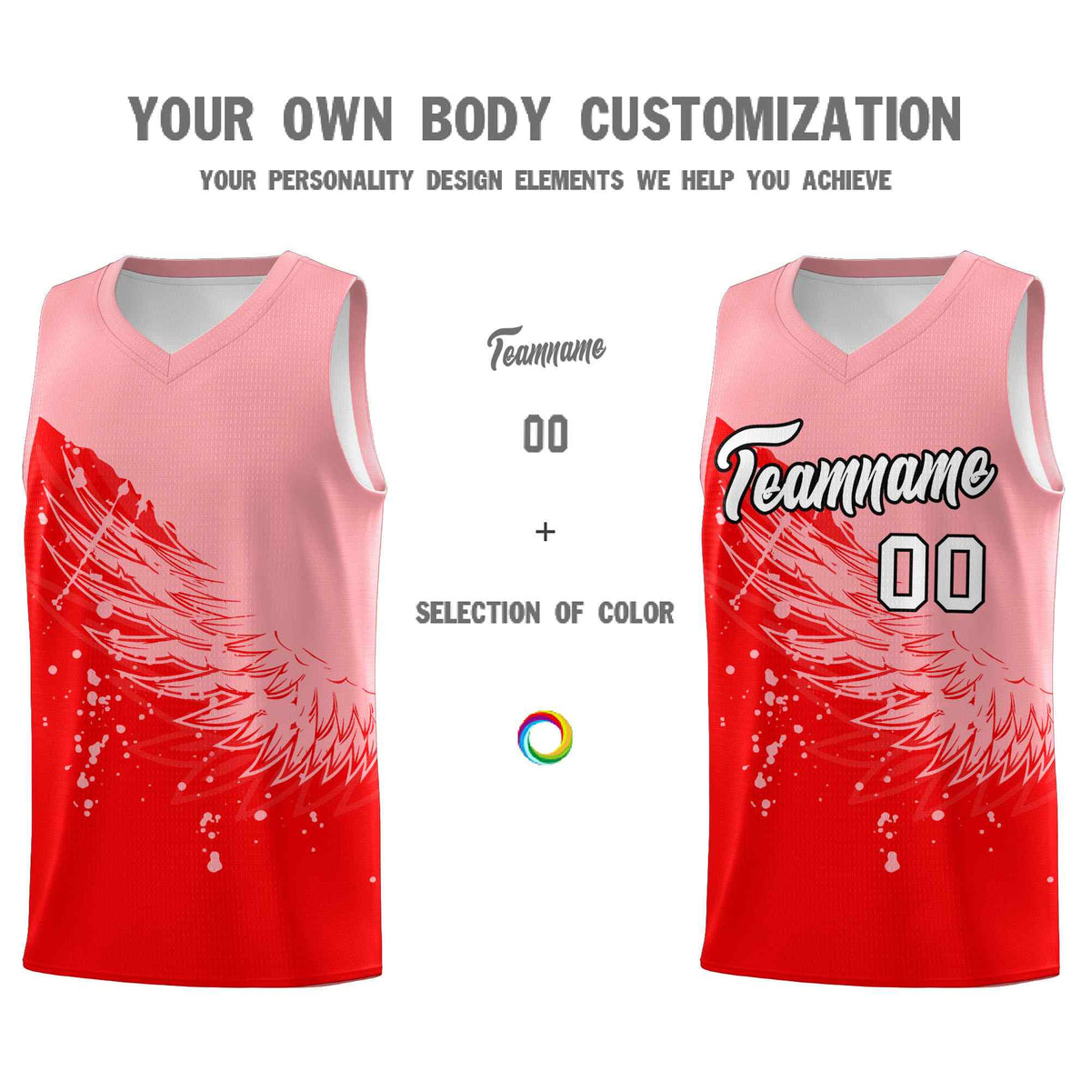 Custom Light Red Light Pink Wing Pattern Sports Uniform Basketball Jersey