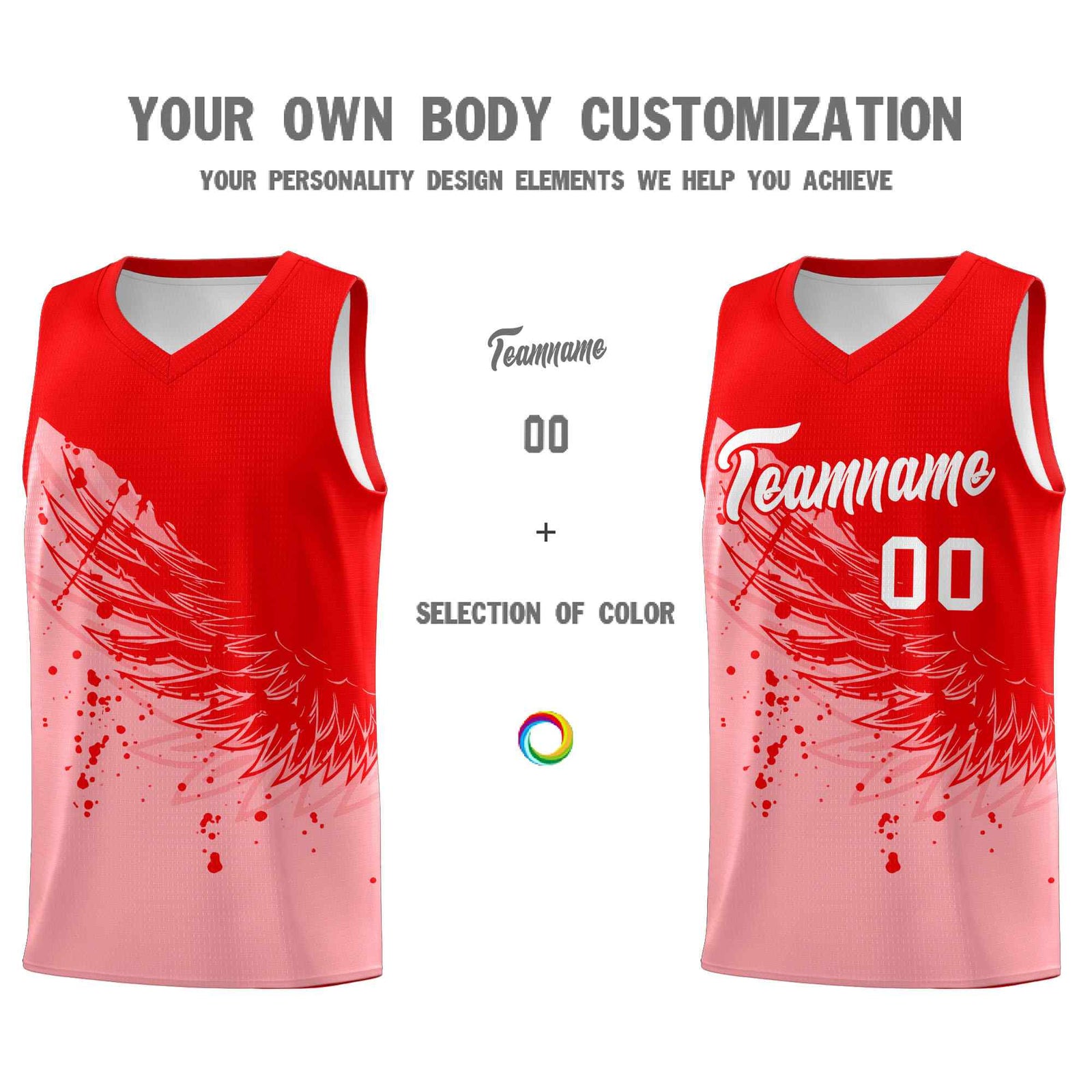 Custom Light Pink Light Red Wing Pattern Sports Uniform Basketball Jersey