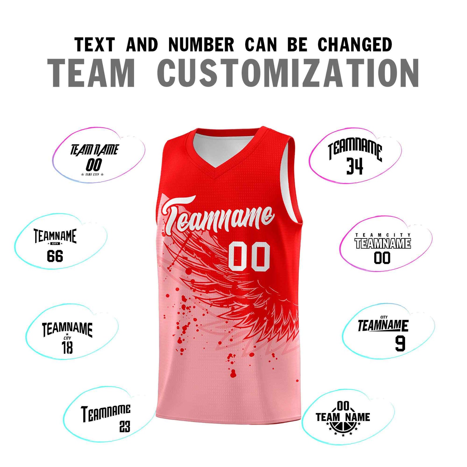 Custom Light Pink Light Red Wing Pattern Sports Uniform Basketball Jersey