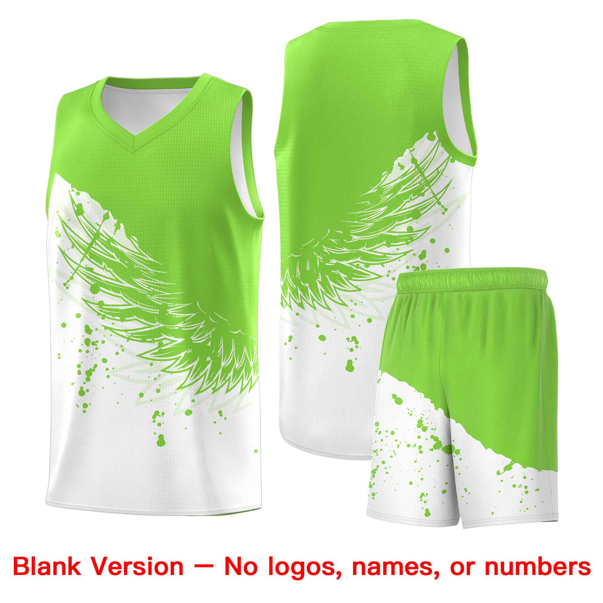 Custom White Fluorescent Green Wing Pattern Sports Uniform Basketball Jersey