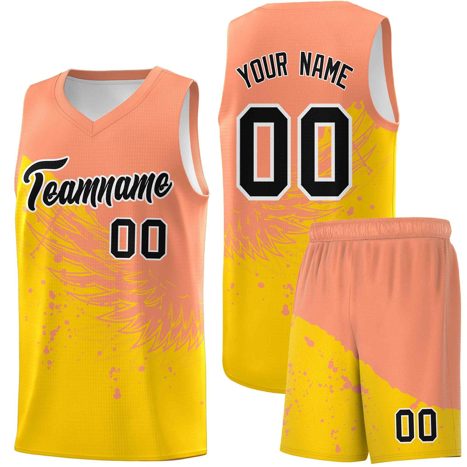 Custom Gold Light Orange Wing Pattern Sports Uniform Basketball Jersey