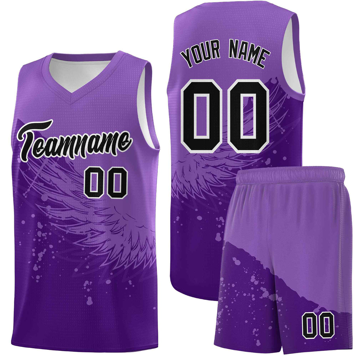 Custom Purple Light Purple Wing Pattern Sports Uniform Basketball Jersey