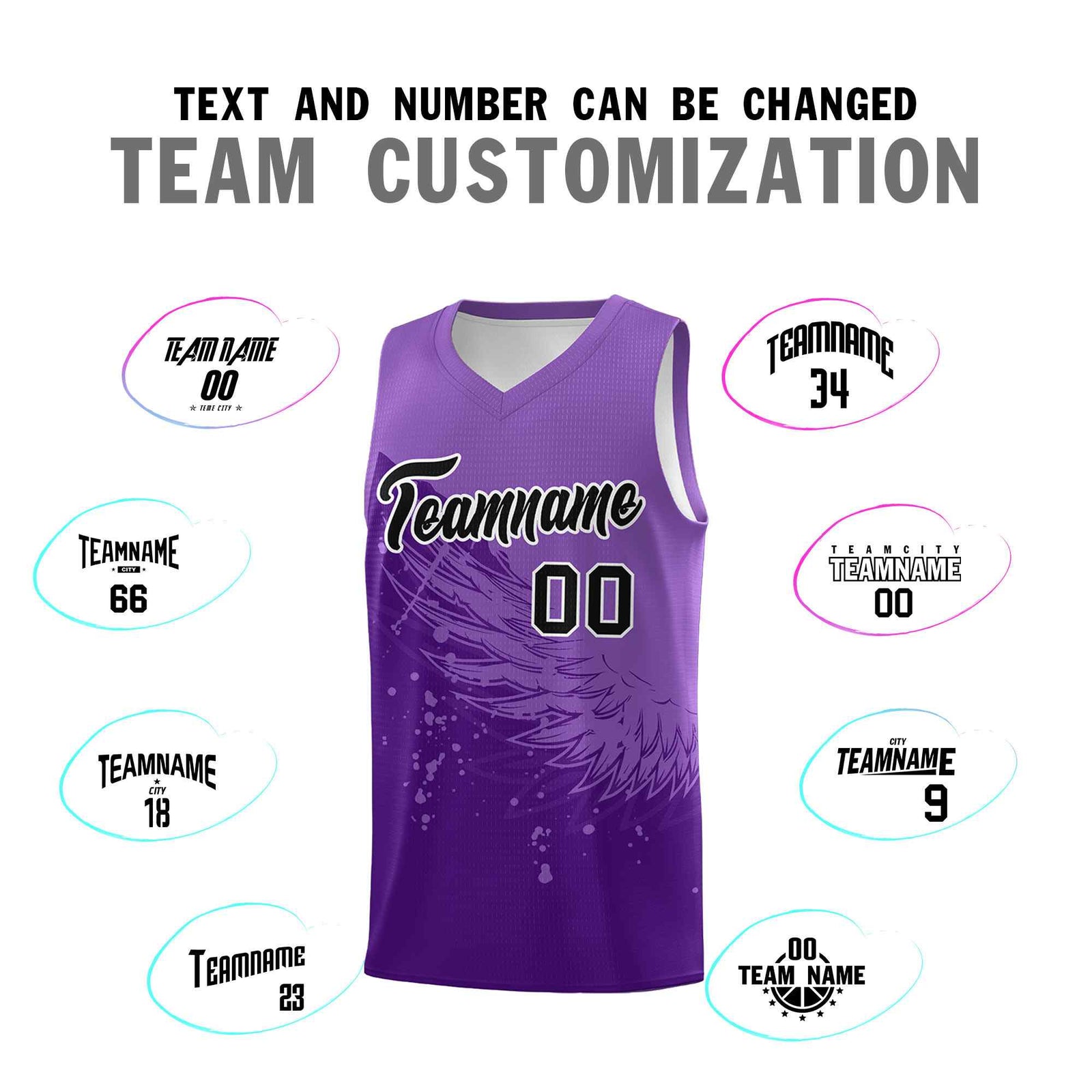 Custom Purple Light Purple Wing Pattern Sports Uniform Basketball Jersey
