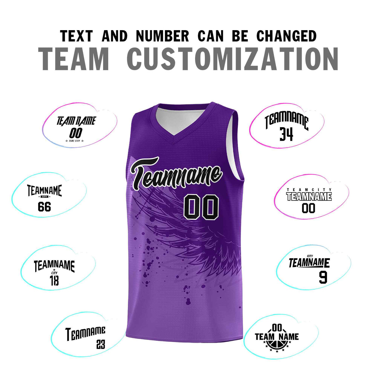 Custom Light Purple Purple Wing Pattern Sports Uniform Basketball Jersey