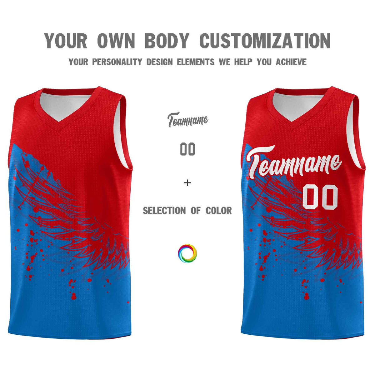 Custom Royal Red Wing Pattern Sports Uniform Basketball Jersey